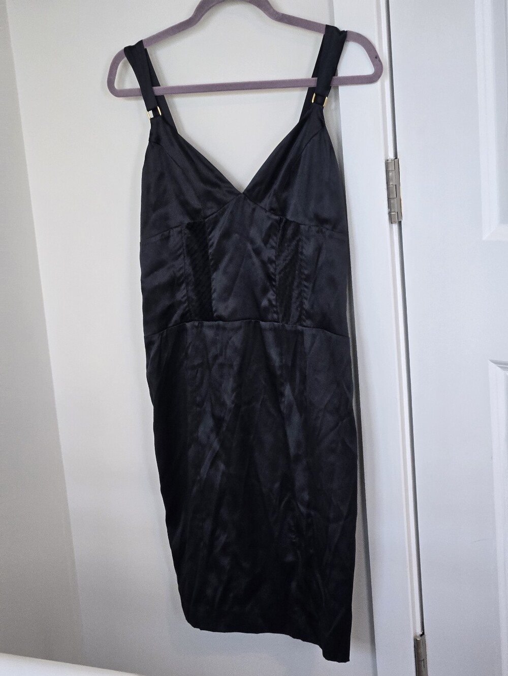 VENUS Black Silk V-Neck Midi Dress